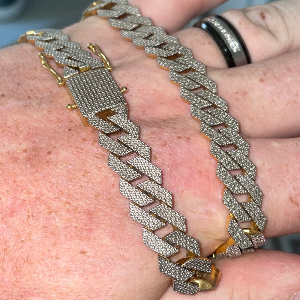 1 CT. T.W. Diamond Square Curb Link Chain Necklace in Sterling w/ 14K Gold Plate